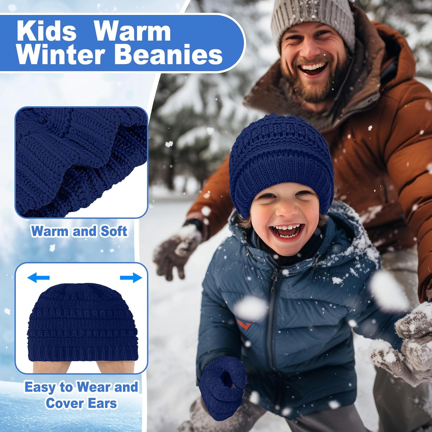 Suhine Kids Winter Knit Hat Gloves Bulk for 5-12 Years Winter Warm Gloves Beanie Hat Stretchy for Boys Girls - Image 3