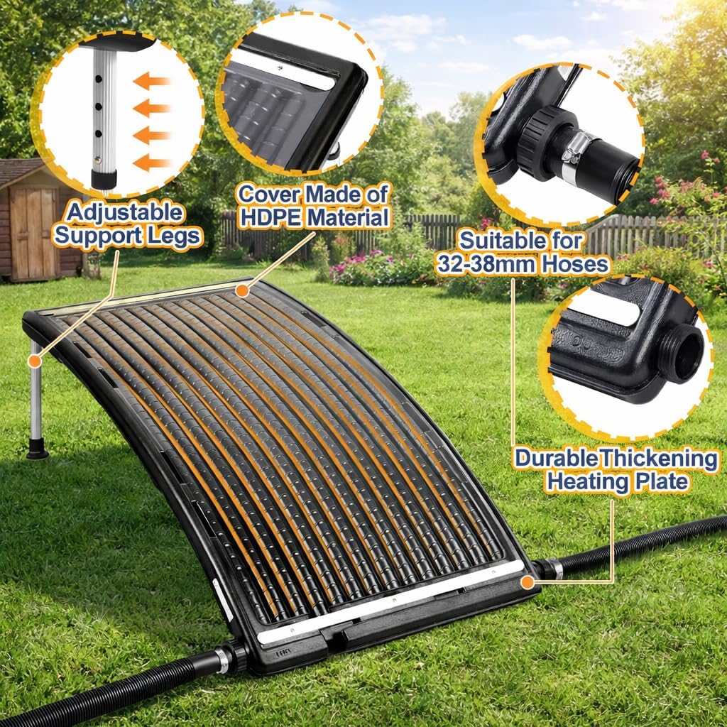 2026 Upgraded Solar Pool Heater with Adjustable Support Feet, Inground Pool Solar Heater, Above Ground Pool Heater, Solar Water Heater, Pool Heater for Above Ground Pool（2 Set）