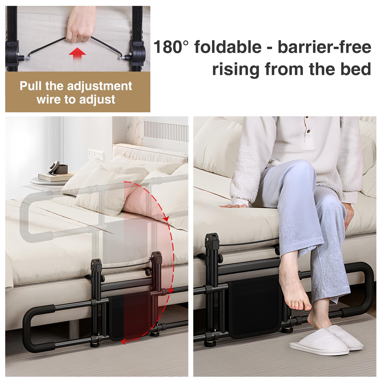 Guide da letto pieghevoli per anziani, donne incinte, bambini, con guide estraibili, altezza 79-97 cm, larghezza 83-109 cm, custodia e cintura di sicurezza