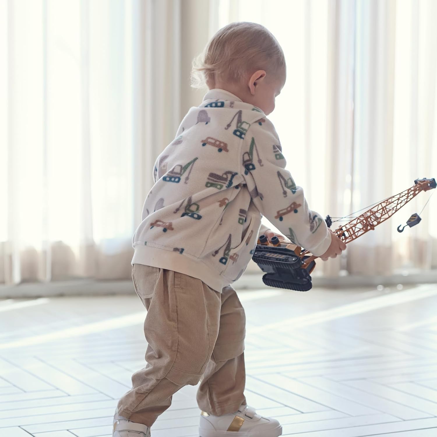 DAVE&BELLA Toddler Printed Polar Fleece Jacket, Zip Up Lightweight Outerwear for Kids Boys Girls Fall Spring Coat 2-9 Years - Image 3