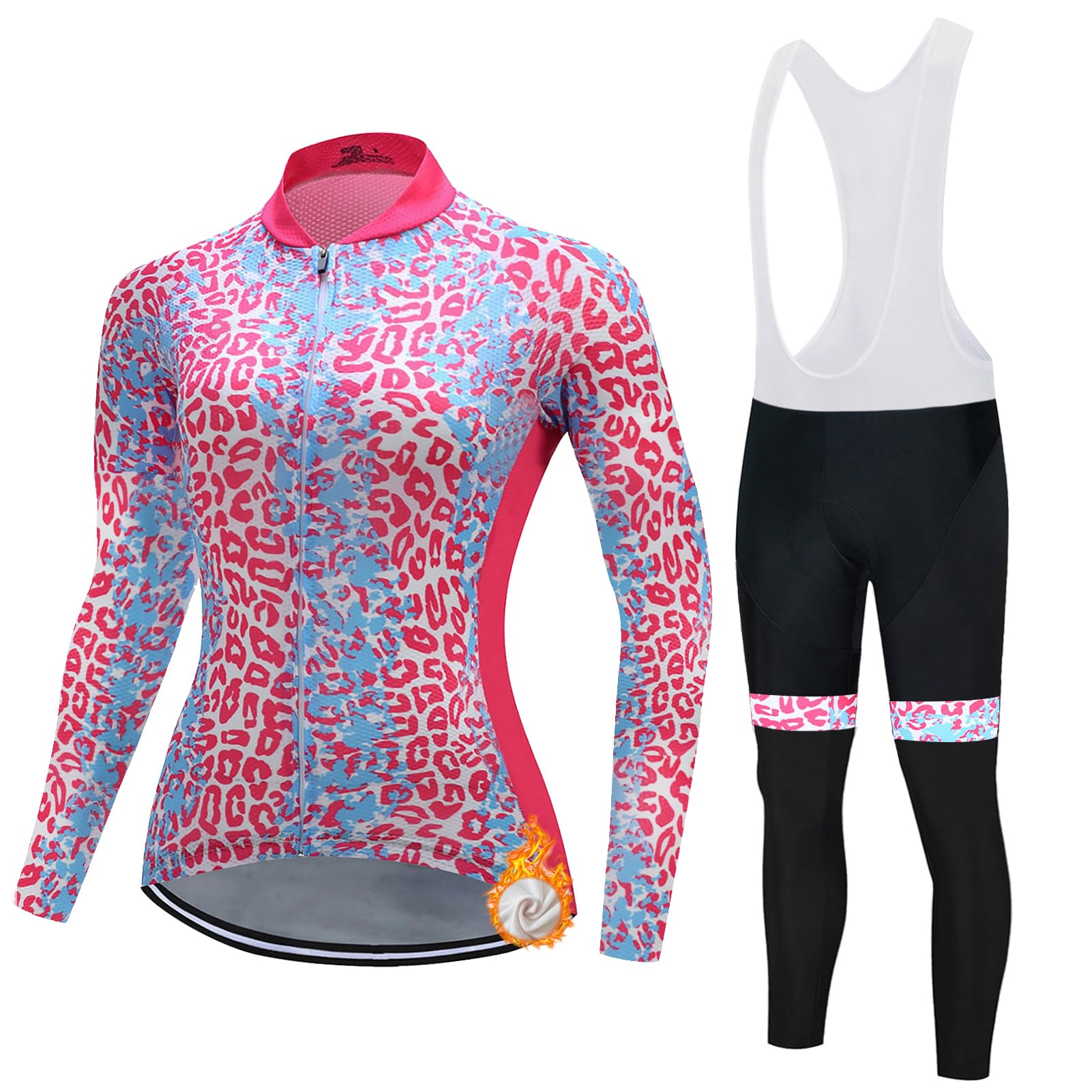 Completo Ciclismo Donna Abbigliamento Bici MTB Invernale Tuta da Ciclista Termico Vello,Maglietta Bicicletta Giacca Manica Lunga e Salopette Pantaloni con 19D Gel Imbottiti,Completi Maglia da Ciclo