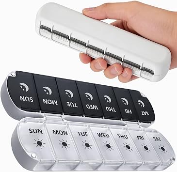 Weekly Pill Organizer 2 Times a Day, Magnetic Foldable AM PM Pill Box