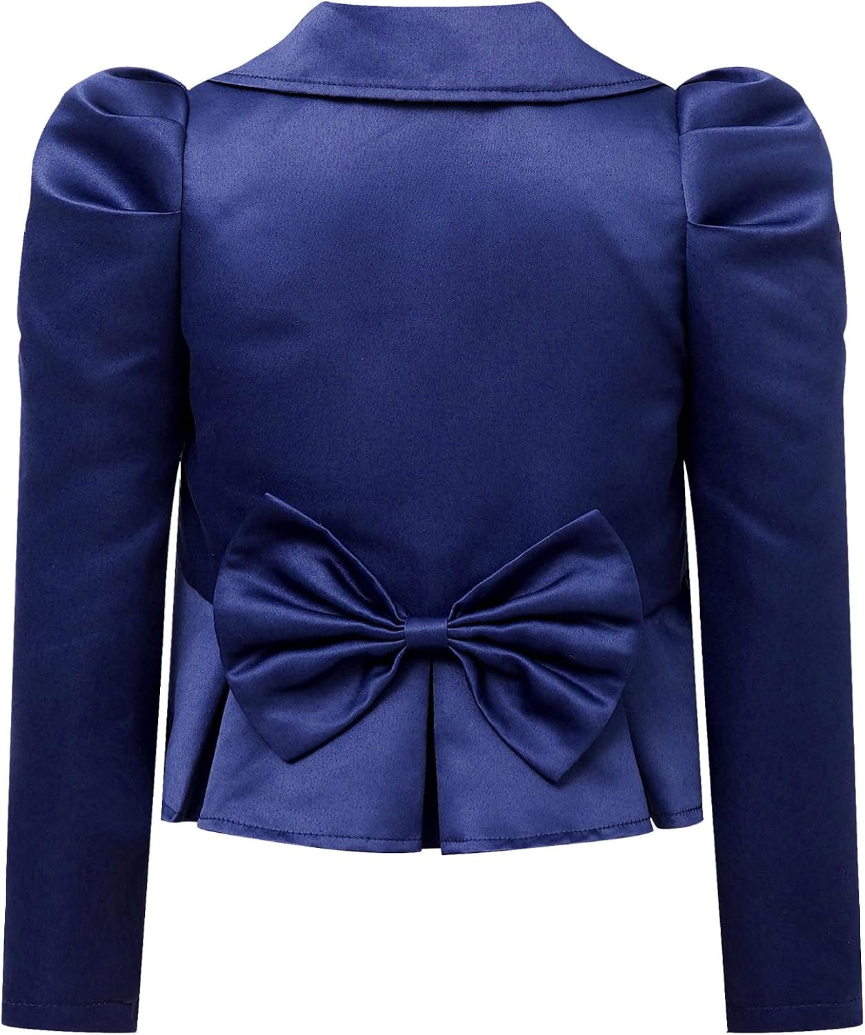 Kids Flower Girls Puff Sleeves Open Front Crop Cardigan Lapel Waved Trim Bolero Shrug Princess Outerwear