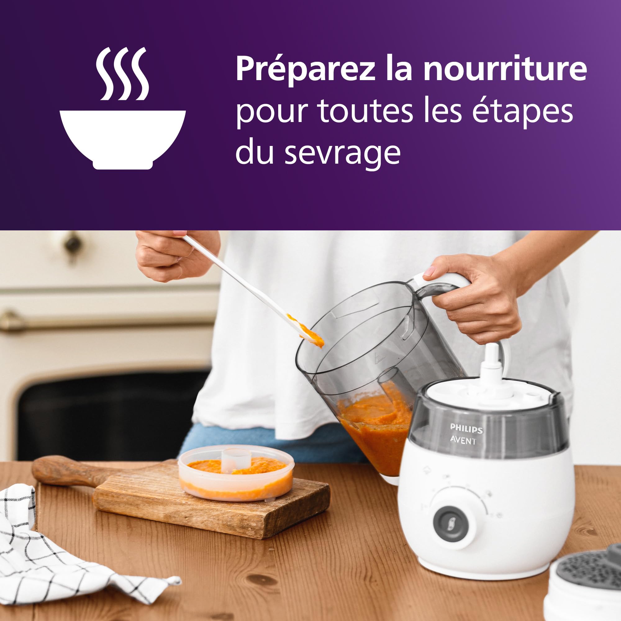 Philips Avent - Robot cuiseur vapeur-mixeur 4 en 1 pour bébé, cuisez à la vapeur, mixez, décongelez, réchauffez, passe au lave-vaisselle, modèle SCF883/01