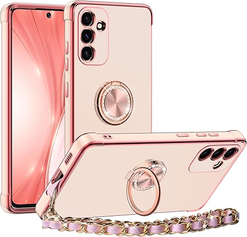 Miss Arts Funda para Samsung Galaxy A54 5G, soporte de anillo de lujo galvanizado con correa, bonito TPU suave para Galaxy A54 5G para mujeres y