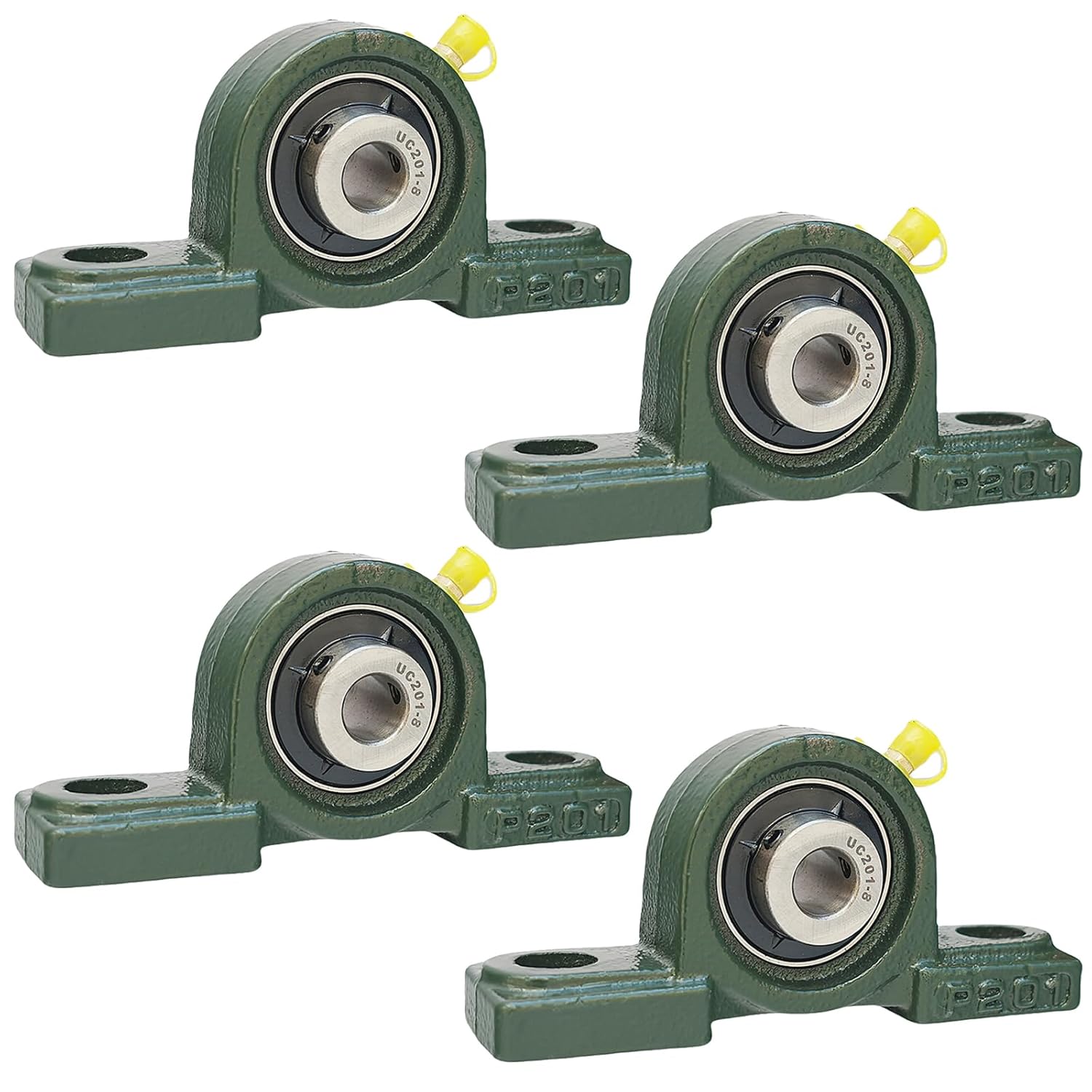 Tonmp 4 Pack UCP201-8 Pillow Block Bearings 1/2" Bore - Self-Aligning Steel Bearings with Solid Cast Iron Base for Durable Industrial Use