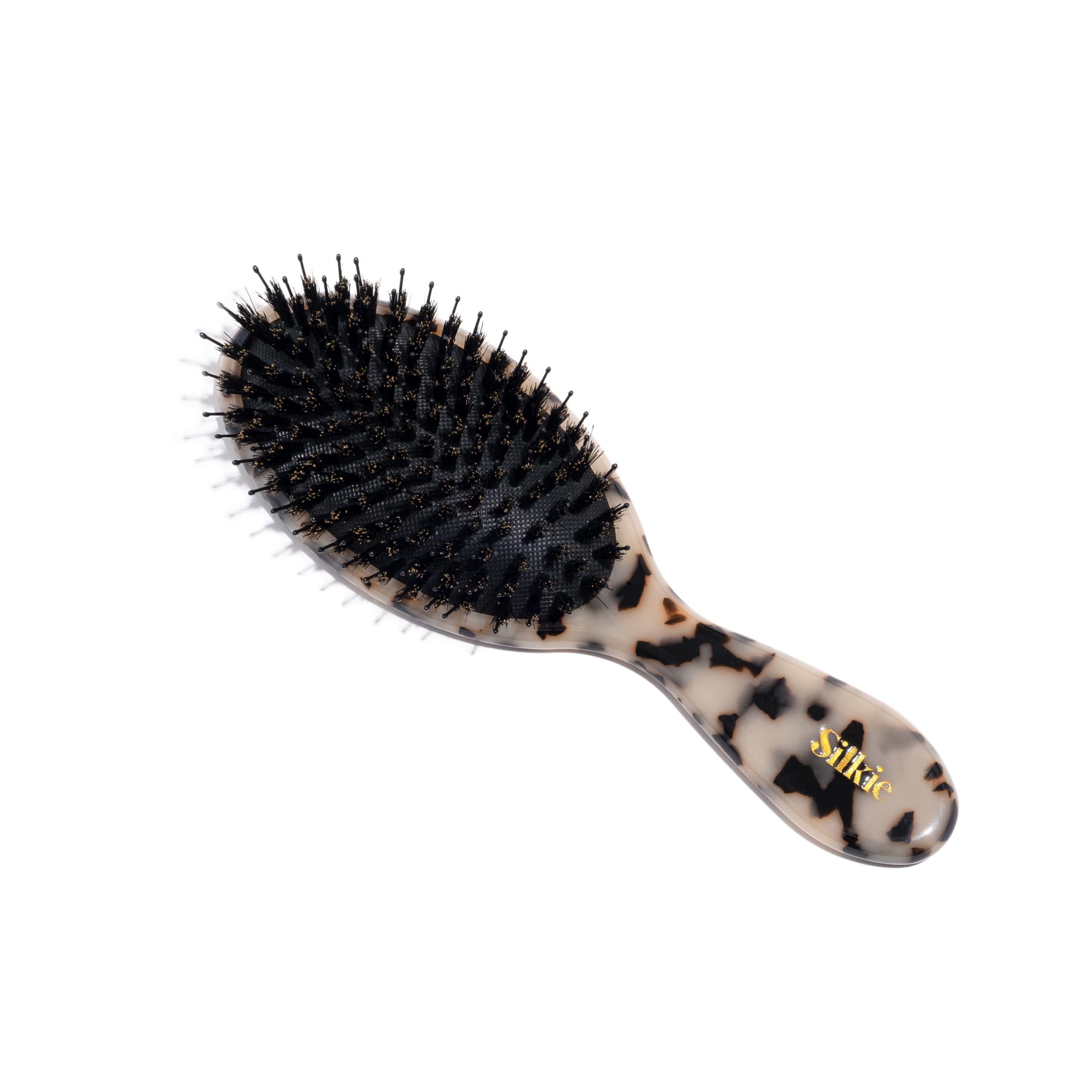 Silkie Acetate Resin Ultimate Smoothing Boar Bristle Brush Shine Detangling Straightening Gloss Natural Wigs Hair Extensions Slick Polish Curly Fine Straight Thick Hair Frizz Ergonomic (Tortoiseshell)