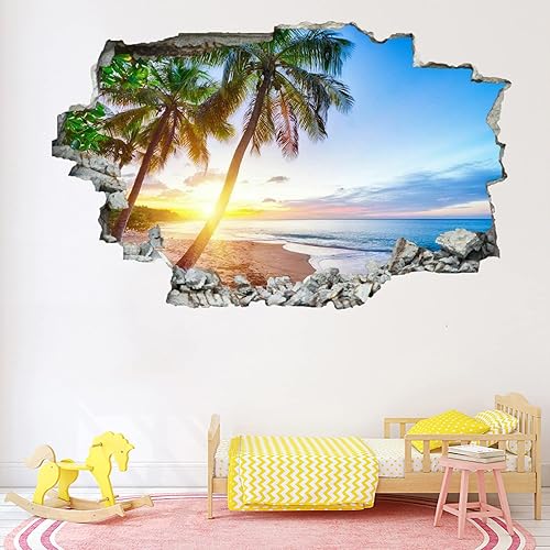 Miniatura 4 de Decoración de pared 3D de paisaje 3D, calcomanía de pared extraíble para habitación, palmeras, calcomanías de pared para niñas, niños, guardería,