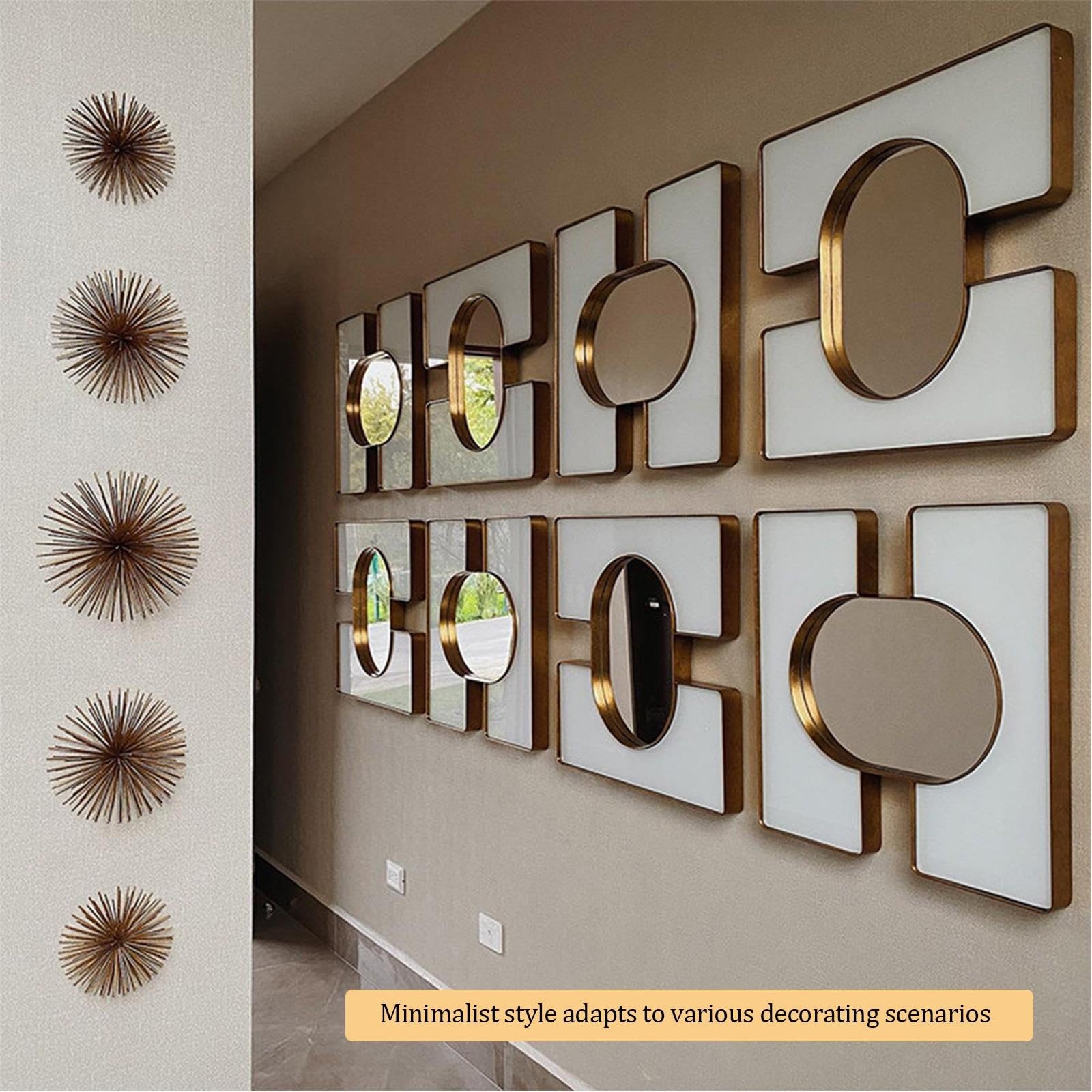 Specchio da parete decorativo geometrico moderno da 40 cm, specchio con cornice dorata, decorazione artistica da parete, scultura di lusso da parete per ingresso, corridoio, soggiorno