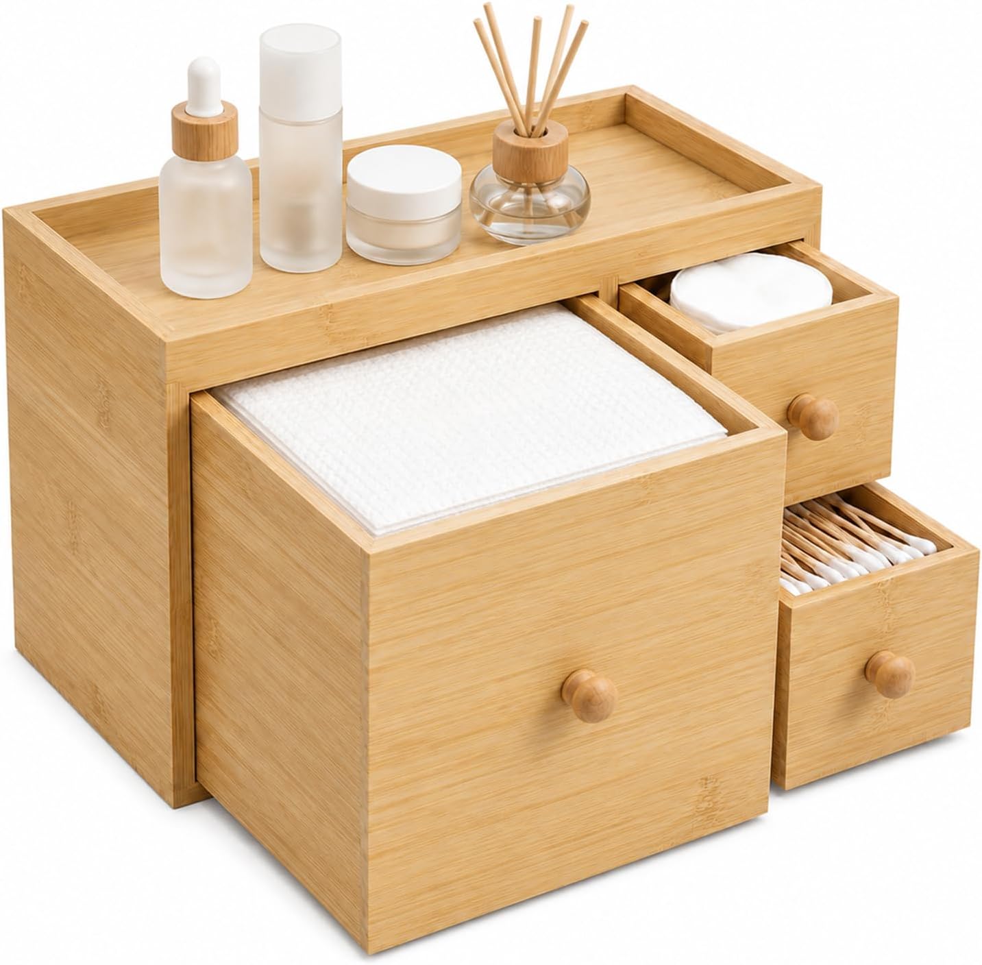 Bamboo Face Towel Holder with 3 Drawers