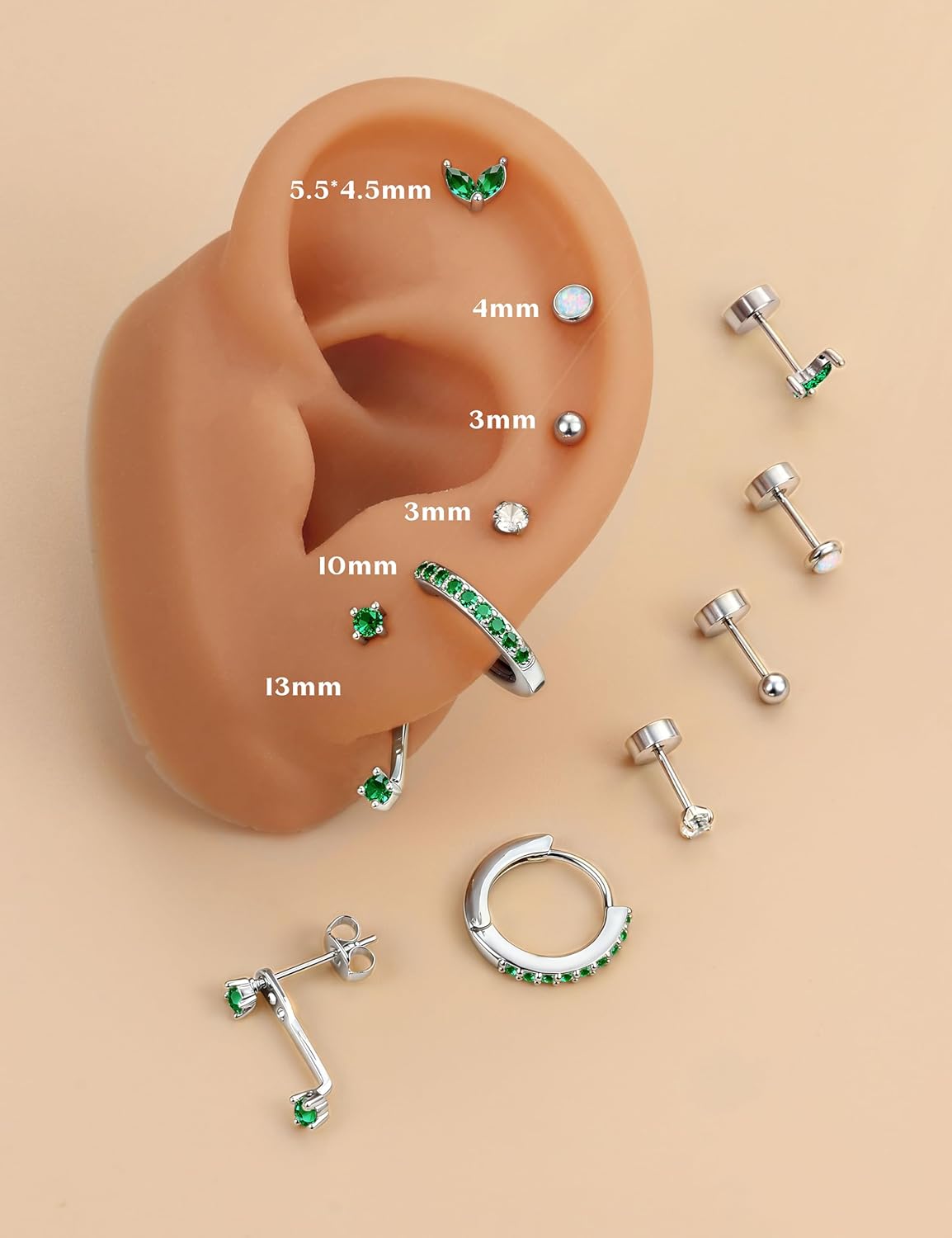 Sanfenly Hypoallergenic Flat Back Earrings-Cartilage Earring for women-20G Surgical Steel Earrings for Sensitive Ears-14K Gold Plated Flatback Stud Earring Sets for Helix Tragus Piercing Jewelry - Image 2