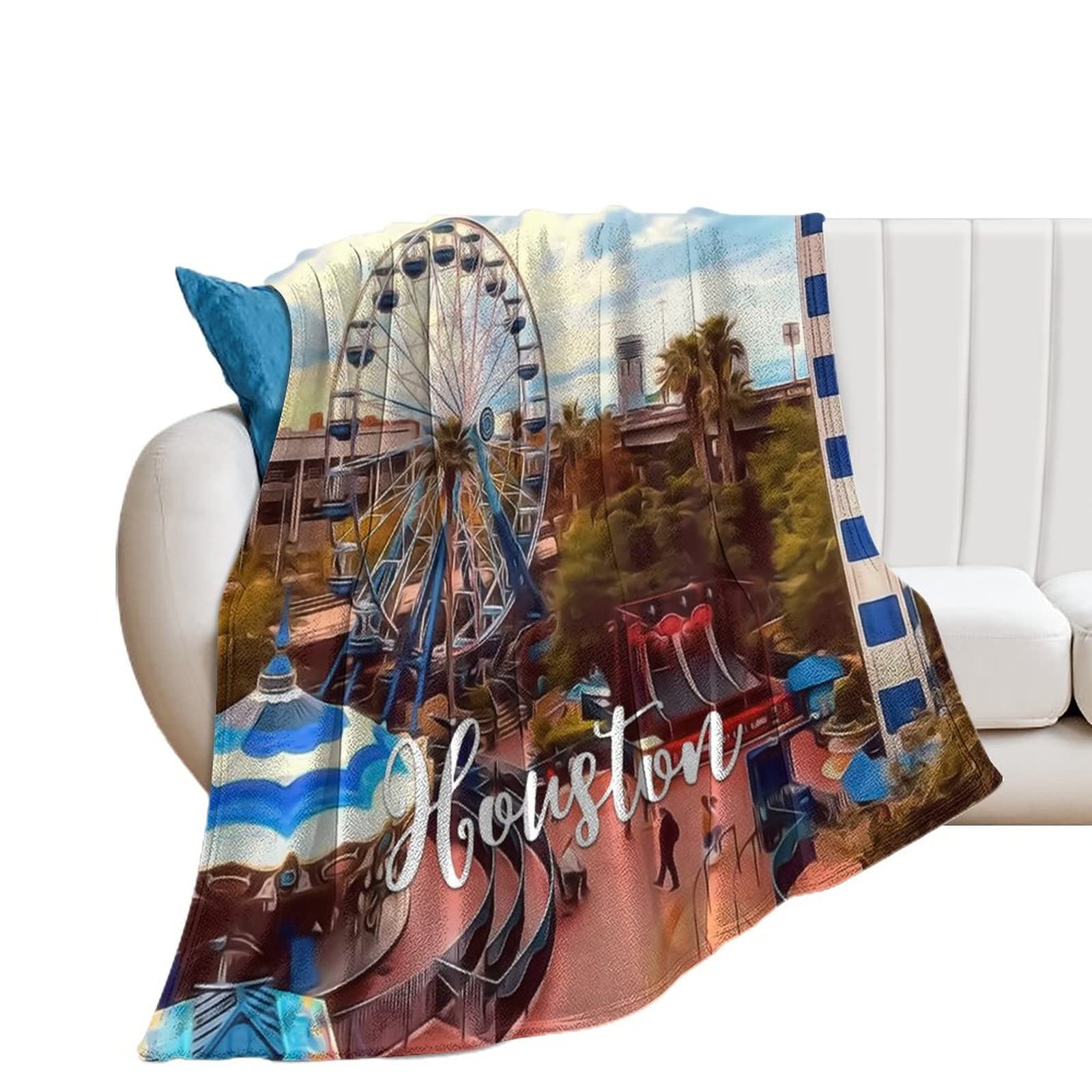 Couverture en flanelle Houston 127x152 cm motif paysage urbain pour lit
