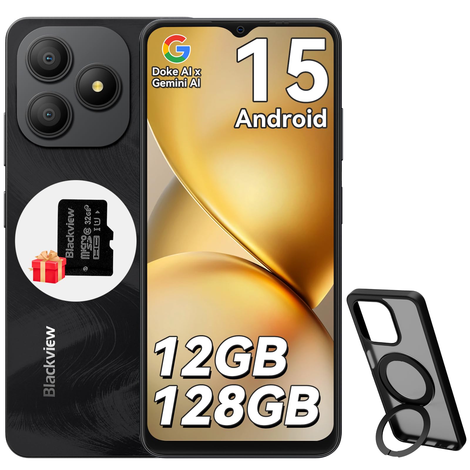 Blackview Wave 9C Smartphone Android 15, Telefono 12GB+128GB/2TB TF, Cellulare 6.56" HD+ 60Hz Schermo, Telefoni 5000mAh, 13MP+8MP, 32GB TF, Custodia Girevole per Telefono, 4G Dual SIM, OTG,Face ID,GPS