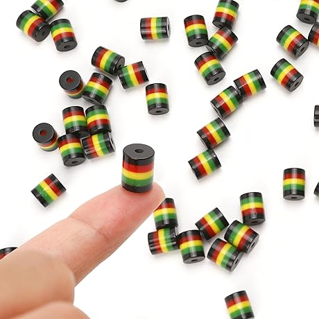 50pcs Jamaica Striped Cylinder Rasta Craft Beads