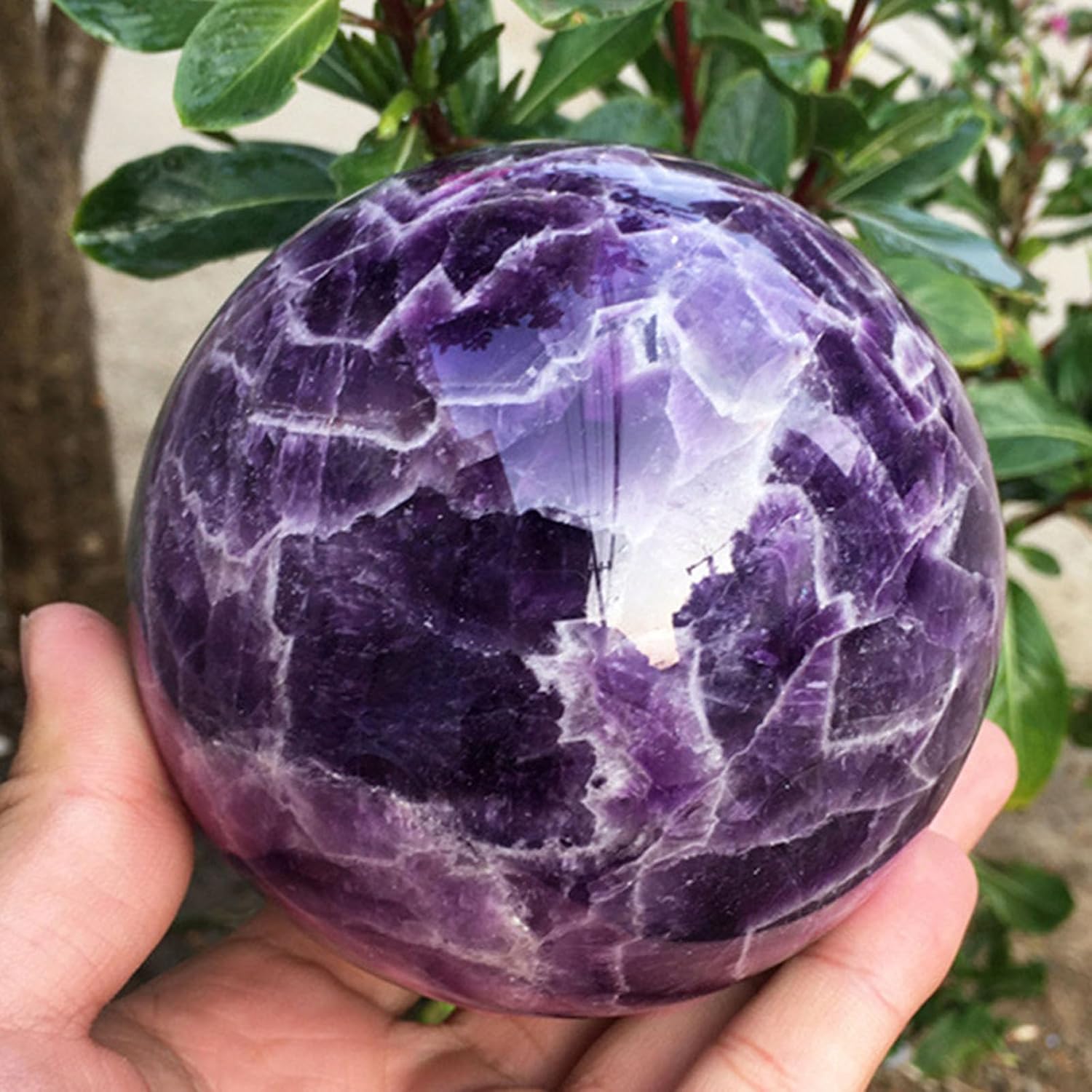Amethyst Crystal Sphere with Wood Stand, Purple Crystal Ball for, Feng Shui, and, Witchcraft Supplies,12cm
