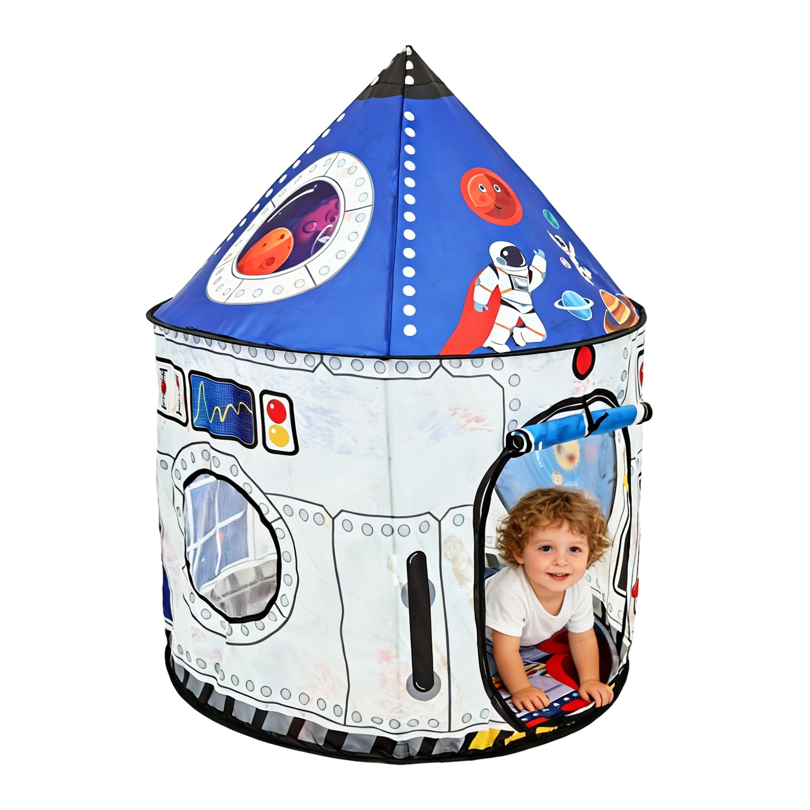 Rocket Ship Play Tent,Pop Up Tent with Travel Carry Bag,Astronaut Themed Pretend Playhouse 98x132cm Indoor Outdoor Games Party Tents,Foldable Tents Birthday Toy for Boys Girls