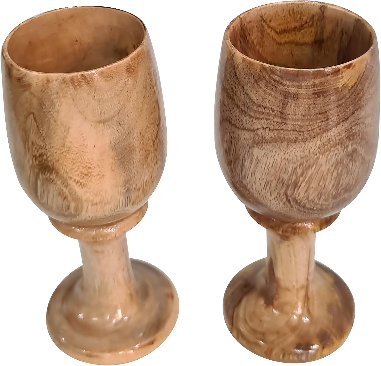 Handcrafted Wooden Goblet Set of 2 – Rustic Teak Wood Chalice Eco Friendly Drinkware for Wine Beer Ale Kitchen Bar Gift Unique Home Decor