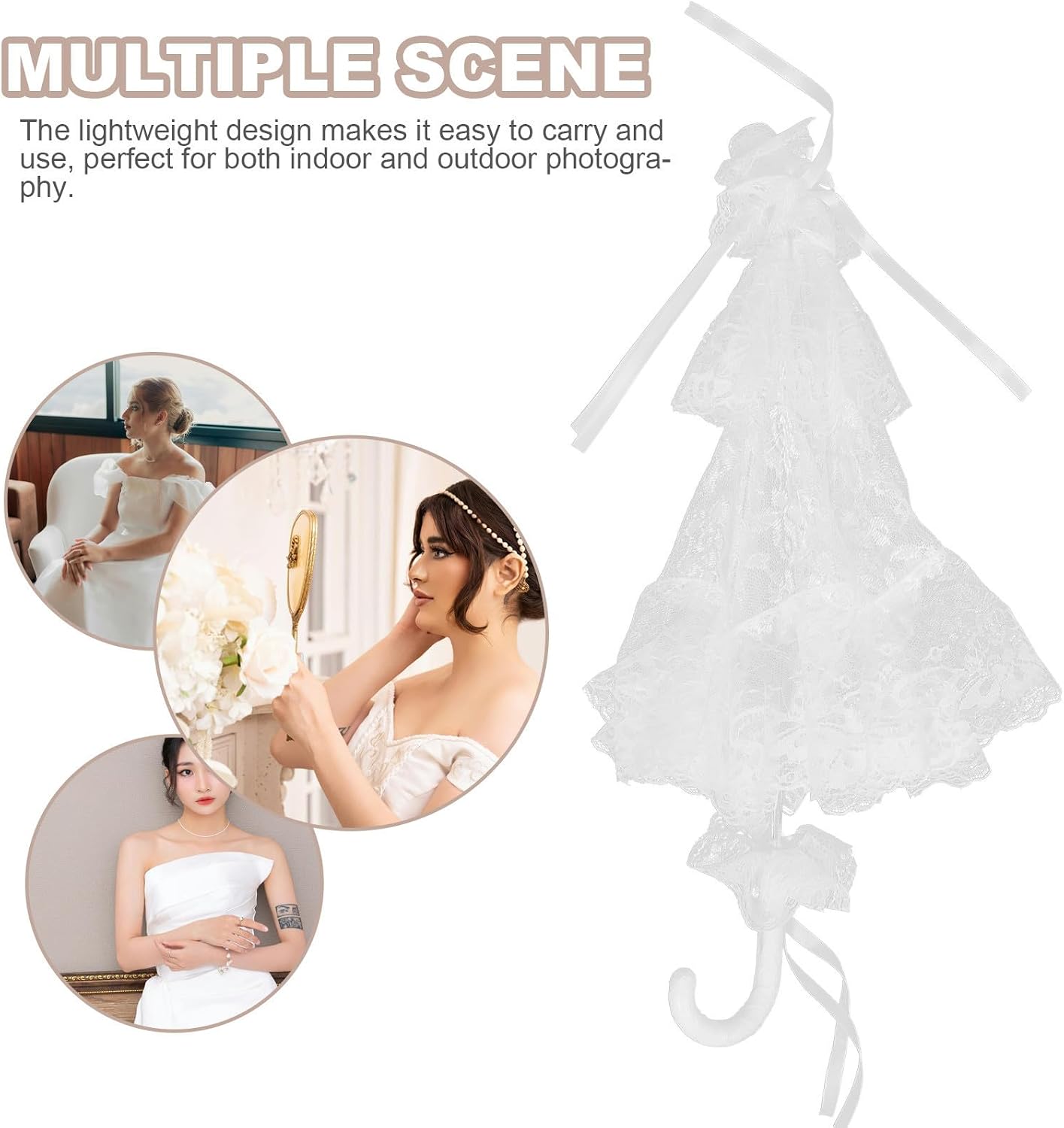 Vintage Bridal Lace Parasol Umbrella for Wedding Photography Bride White