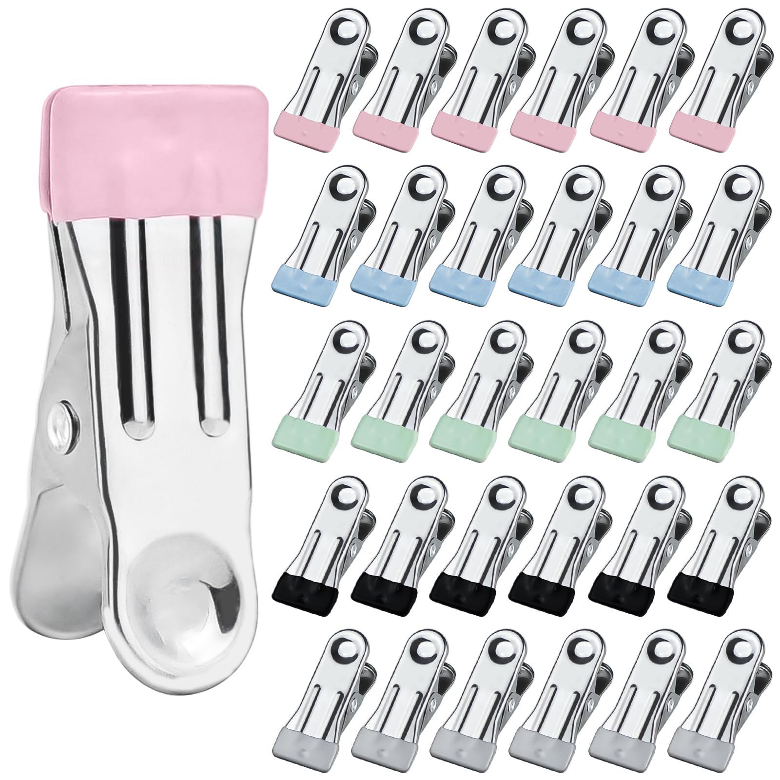 40 stuks wasknijpers, roestvrij staal, wasknijpers, multifunctionele antislip metalen klemmen, stabiel voor sokken, handdoek, levensmiddelverzegeling (blauw, zwart, groen, roze