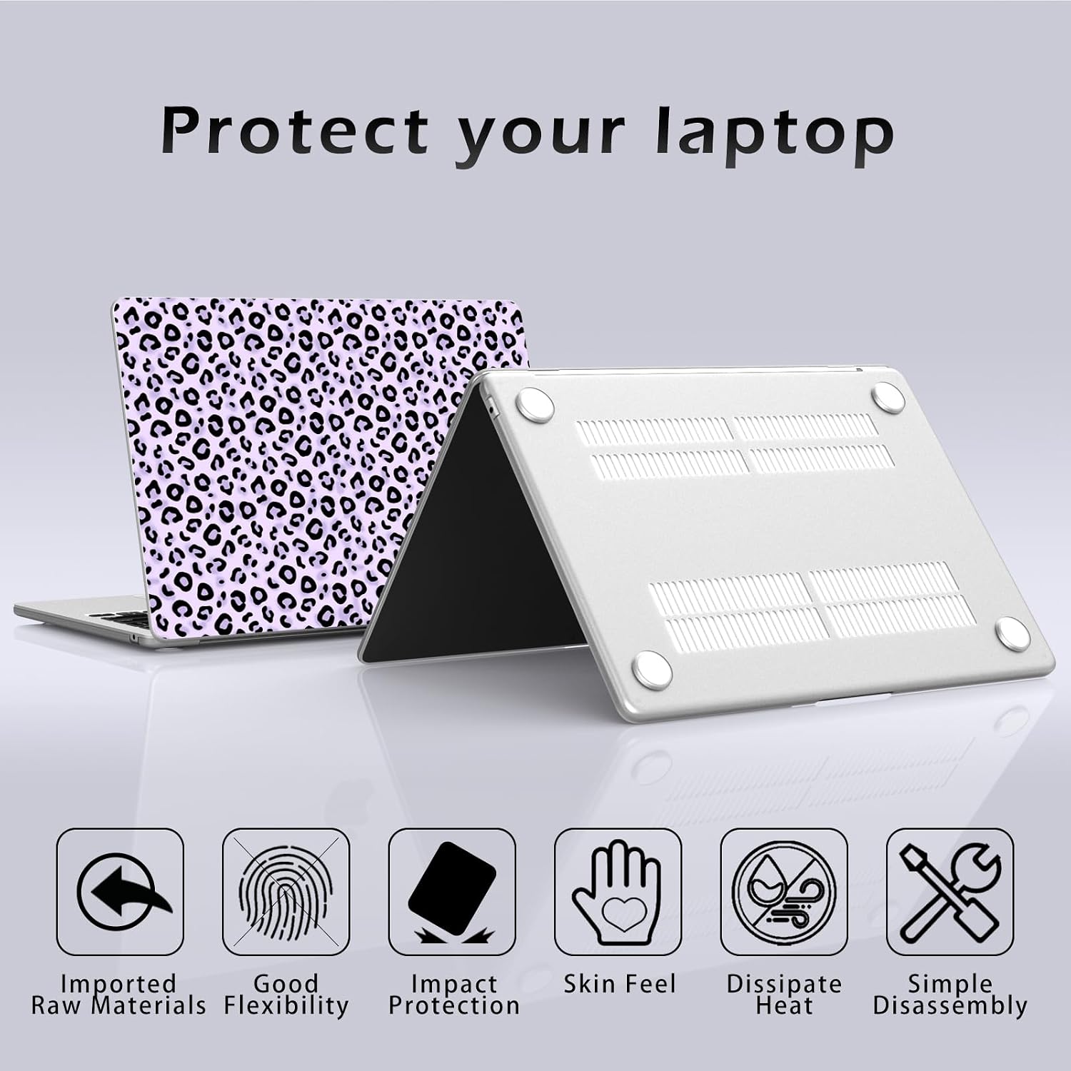 Compatible with MacBook Air 13 inch Case M1 A2337 A2179 A1932 2022 2021 2020 2019 2018 Release, Cute Purple Leopard Print Protective Hard Shell Matte Cover for MacBook Air 13.3 inch