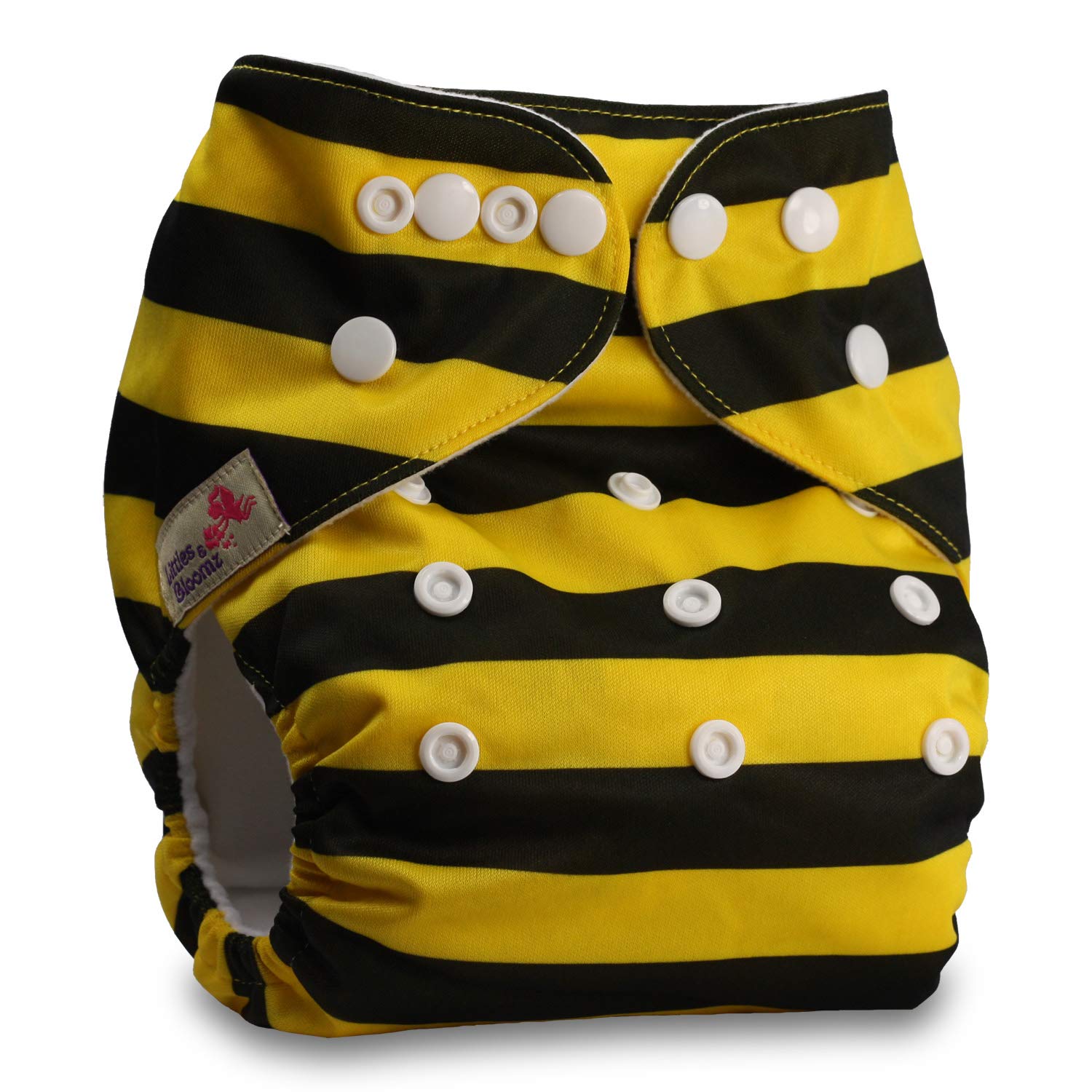 Littles & Bloomz, Reusable Pocket Cloth Nappy, Fastener: Popper, Set of 1, Pattern 86, with 1 Microfibre Insert
