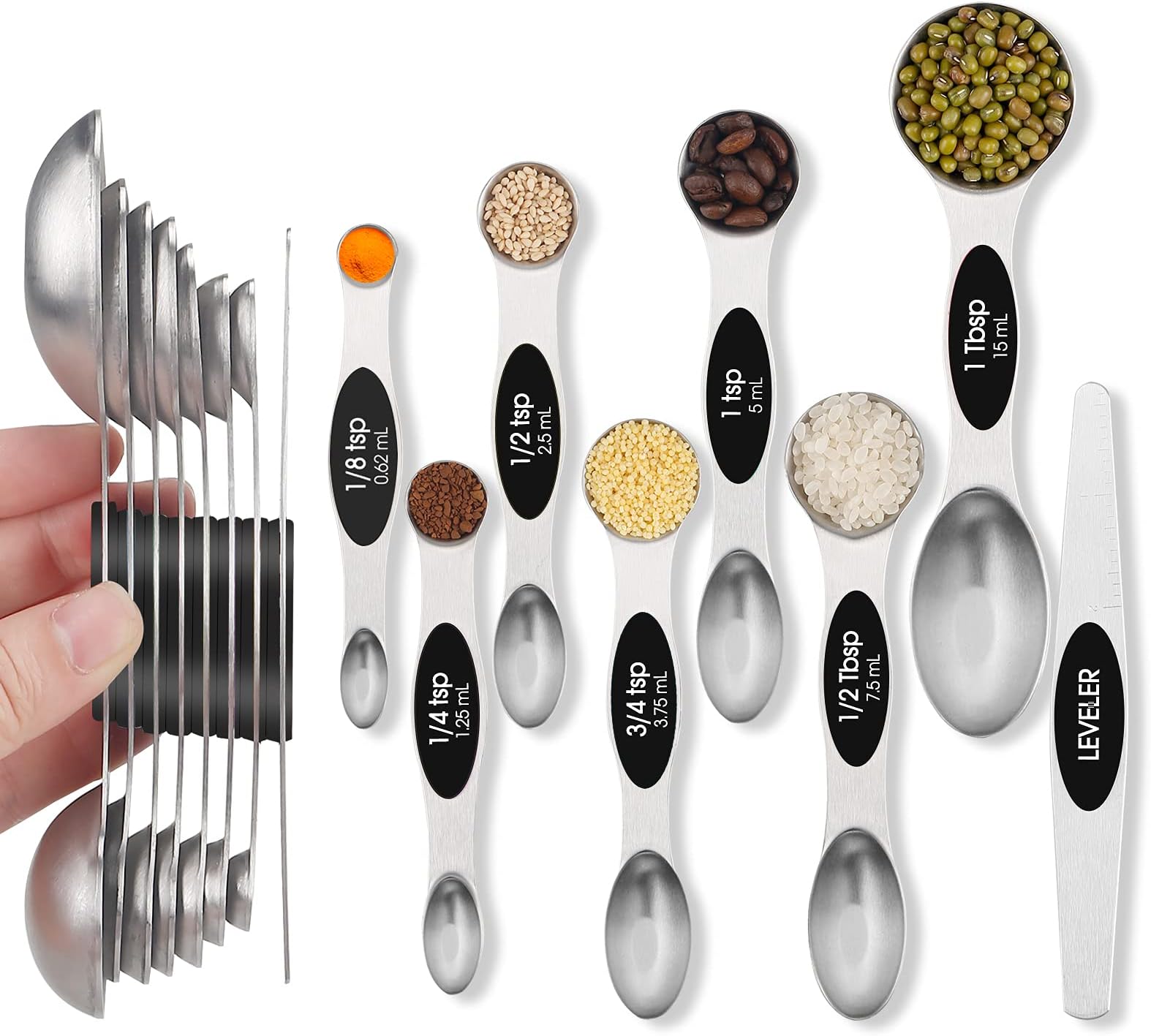 Set of 7 Stainless Steel Measuring Spoons Set with