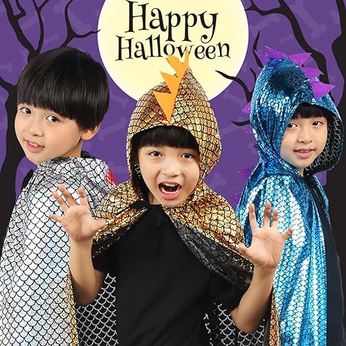 Miniatura 8 de HKSICHENGKEJI Capa de dinosaurio con capucha de dragón, disfraz de Halloween, disfraz de capa elegante, regalo de cumpleaños, recuerdo de fiesta