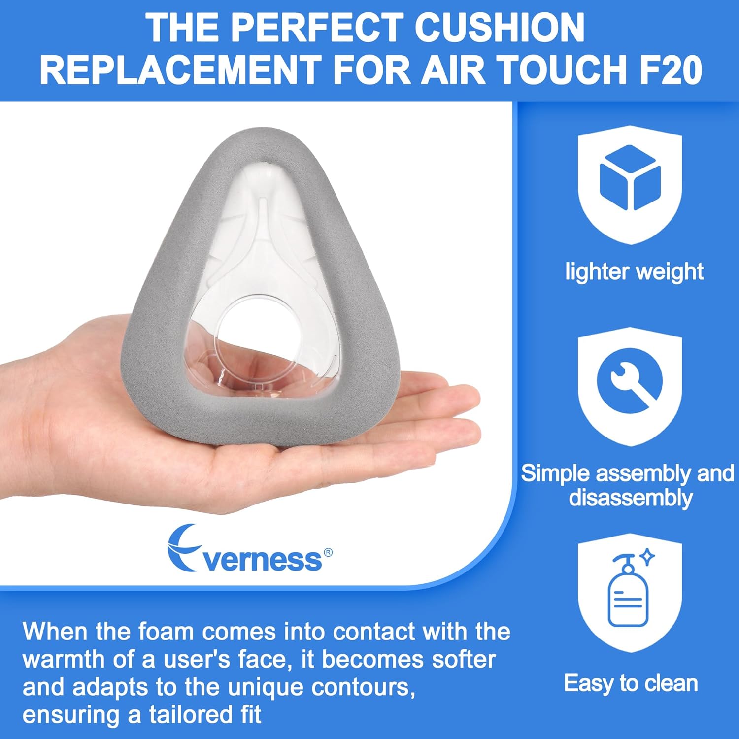 2 Packs Replacement Cushion (L) for AirTouch F20, Optimized Comfort & Secure Seal with Memory Foam (New Version), Exceptional Value & Durable Replacement Supplies by Everness (L)
