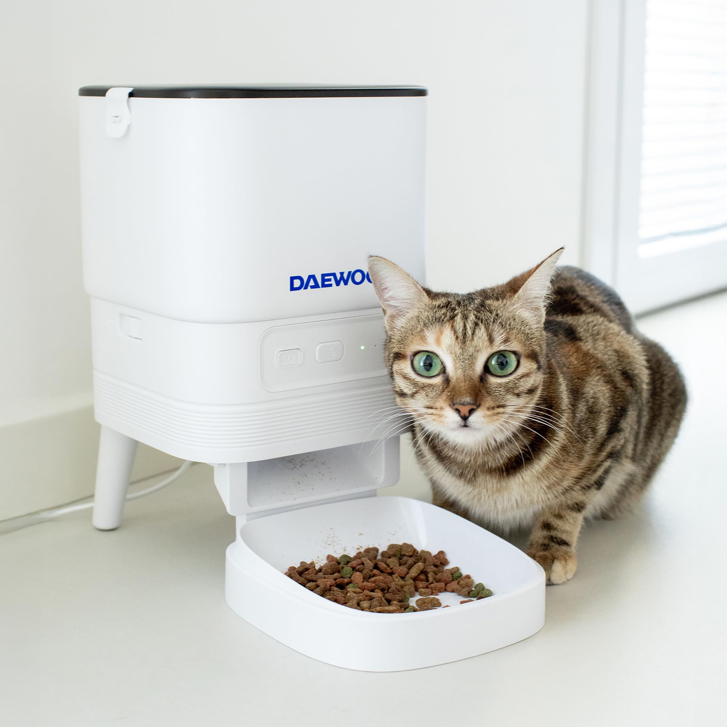 Daewoo - Distributore Automatico Cibo Gatti e Cani 4L con Controllo tramite App TUYA, Dispenser Crocchette Gatto con Programmazione Fino a 10 Pasti al Giorno, Display LCD, Cani e Gatti Accessori