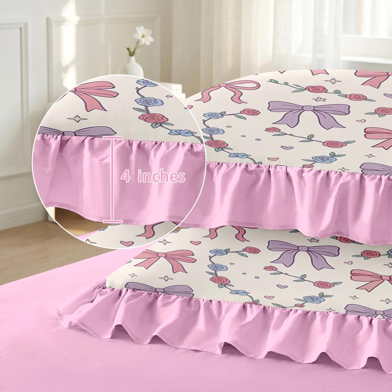 WeCozy 5 Pieces Twin Comforter Set for Girls Bow Ruffle Bedding image 3