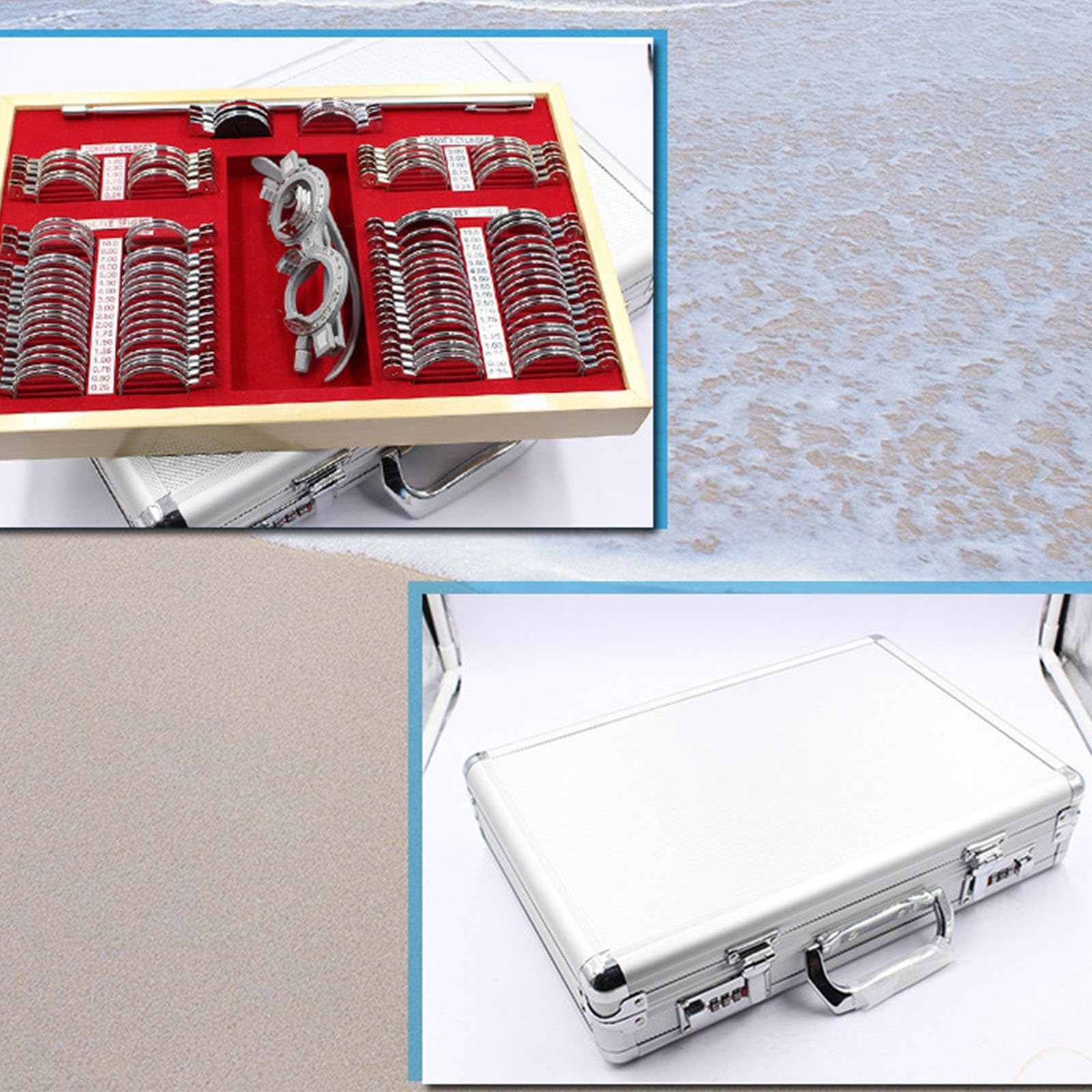 Genérico Kit De 104 Lentes De Prueba Ópticas, Caja De Kit De Optometría con Montura Metálica Precisa, Equipo De Optometría Profesional, Montura De Prueba For Ópticos