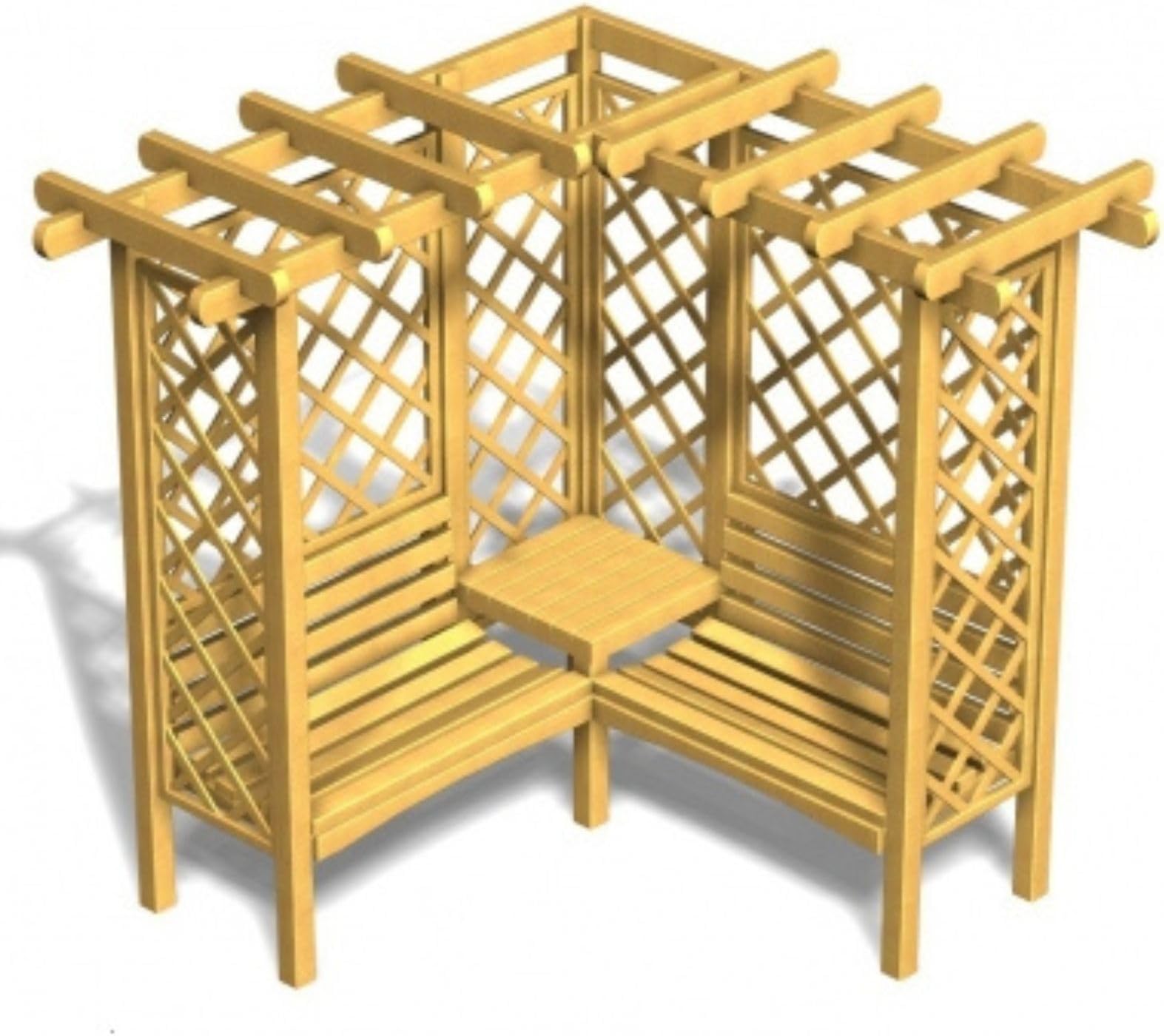 LiveOutside Spruce-Treated Pergola Milton with 2 Benches, Coffee Table & Trellis - Northern European Redwood, 1.94m x 1.94m x 1.84m (H), L-Shape, Climbing Plant Support Structure