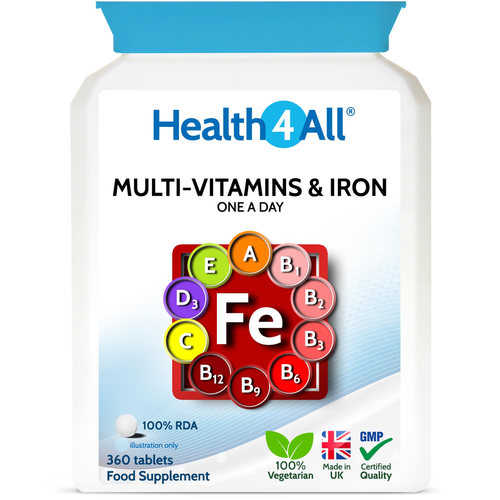 Multivitamins & Iron 360 Easy to Swallow Tablets, One a Day 1 Year Supply with 100% RDA of Iron and Vitamins | Supports Immune System and Overall Health of Men & Women | Made in UK