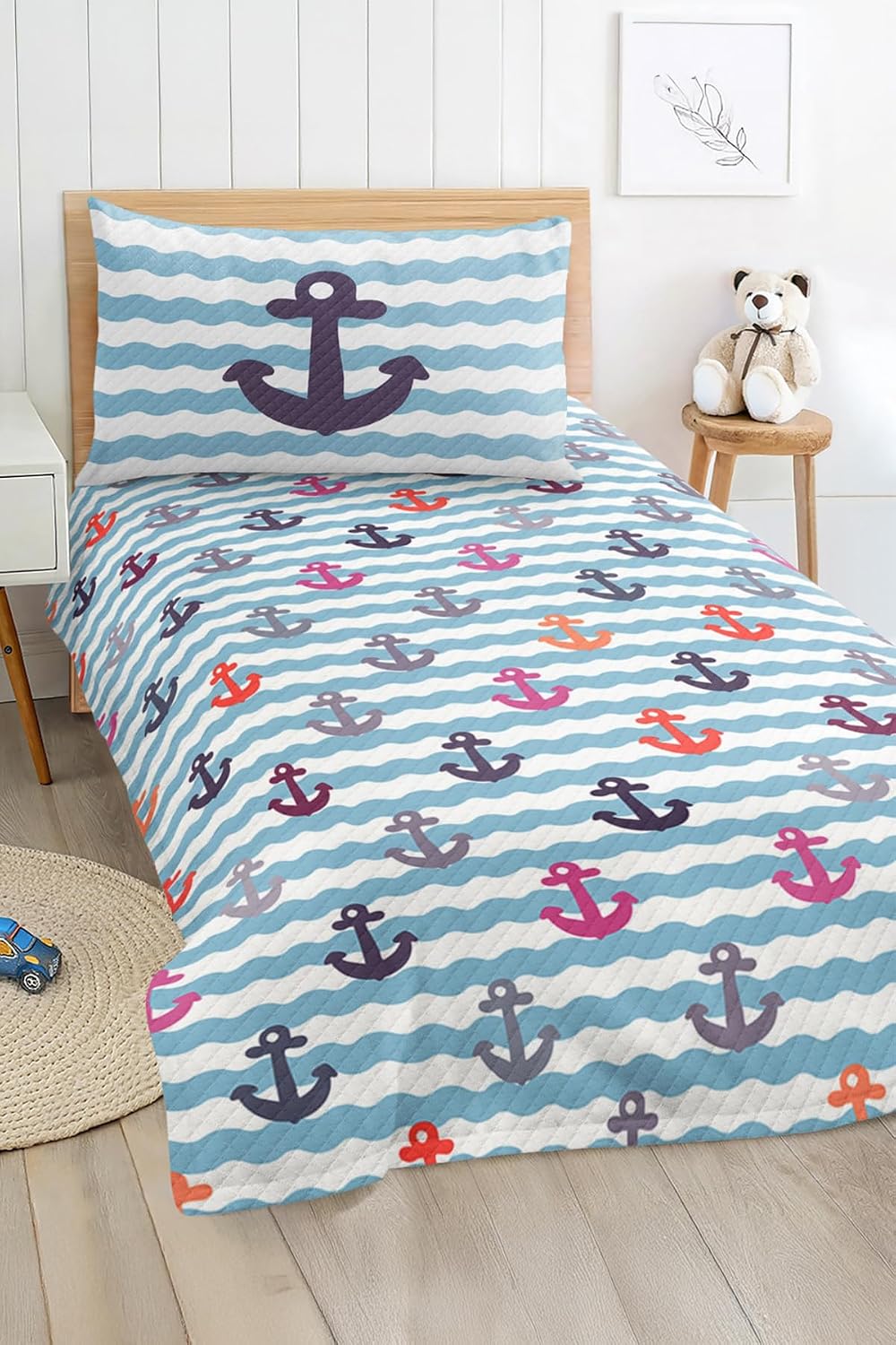 SODEF Quilt Set Twin Size Cheerful Sea Theme for Kids and Teens, Lightweight Cotton Polyester Blend, Includes Quilt and Pillowcase, Fade Resistant, Multicolor - Multicolor, One Size