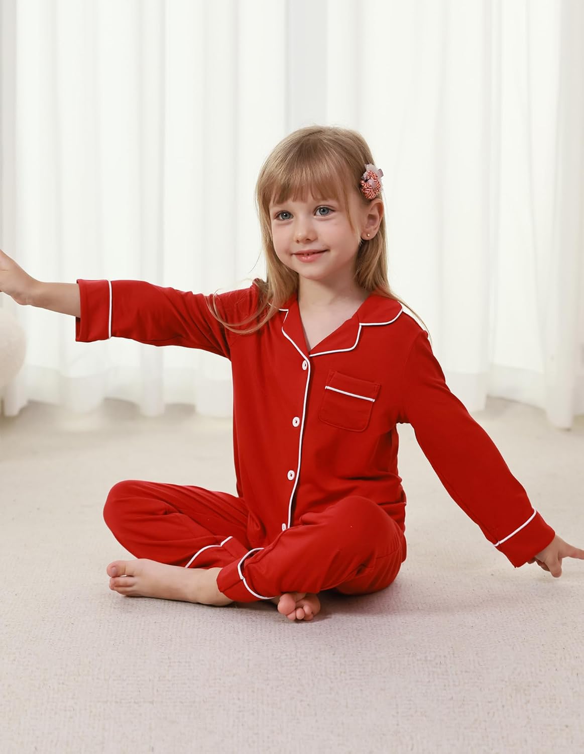 Kids Pajamas Bamboo Viscose Pajama Set, Unisex Boys Girls Long Sleeve Shirt and Pants Button Down Sleepwear 4T-12Y - Image 3