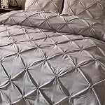 Feelyou King Duvet Cover Set Pinch Pleated, Soft Polyester Pintuck Tufted Style Bedding Sets Solid Grey Geometric Quilt Cover with 2 Pillow Shams, Luxurious Comforter Cover Set,3-Pieces