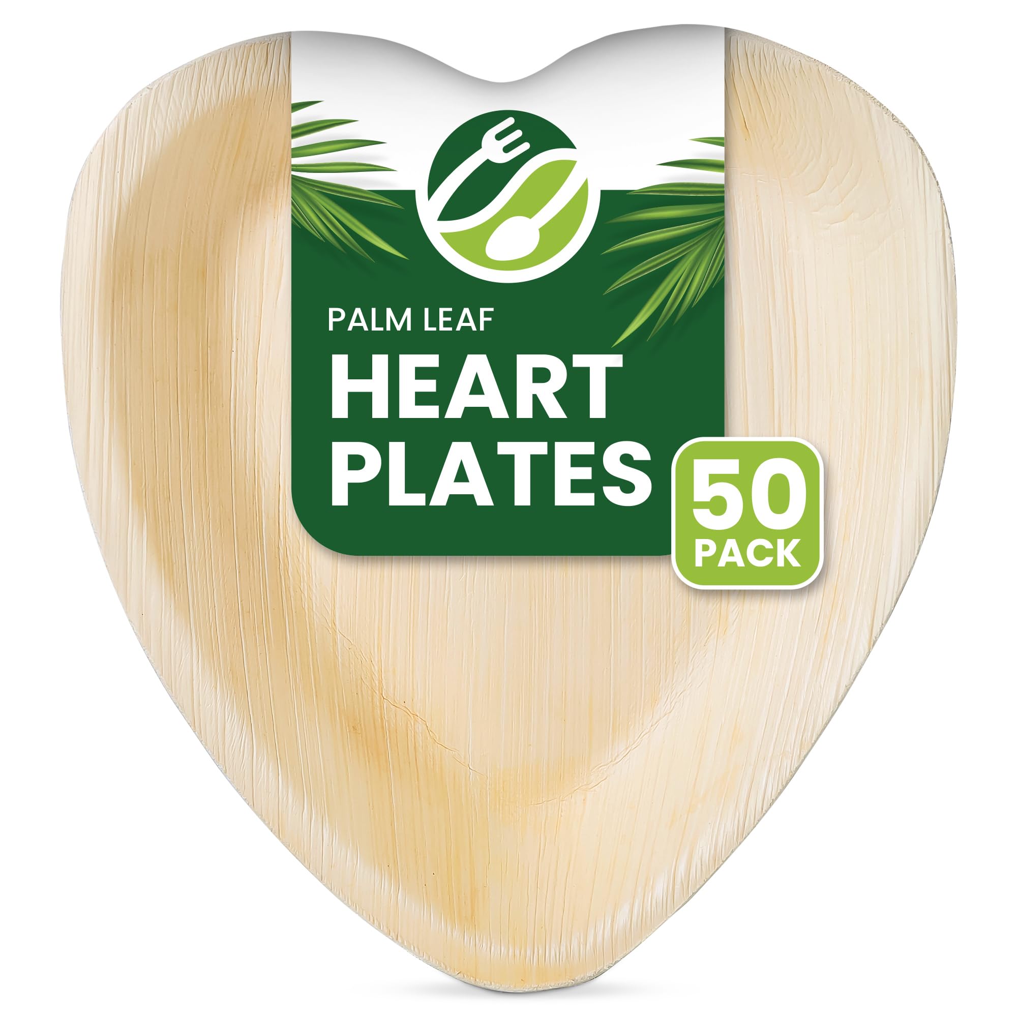 ECO Leaf 50 Disposable Palm Leaf Plates | 6"(16cm) Heart Shape Compostable Plates | Eco-Friendly, Biodegradable Heavy-Duty Plate for Wedding, Party and Picnic | Microwave & Oven Safe