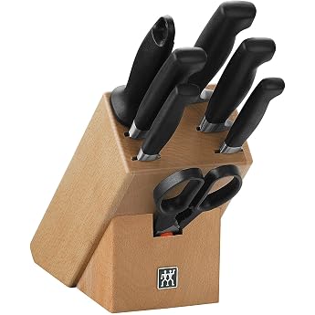 Zwilling, 35140-000-0 Four star knife block, FRIODUR ice-hardened, with sharpening steel and scissors, 8 pieces, light brown 