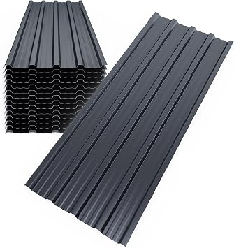 Mondeer 14PCS Roofing Sheets, Metal Corrugated Roofing Sheets 7m , 110 x 46 cm, Galvanised Steel Trapezoidal Grooved Roof for Garage Carport Shed Greenhouse Kennels Panels, Dark Grey