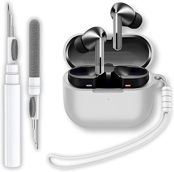 Samsung Galaxy Buds3 / Galaxy Buds3 Pro ve Galaxy Buds3 FE Uyumlu Premium Silikon Kulakl k K l f , Silikon Kulakl k  pi ve 3'  1 Arada Bluetooth Kulakl k Temizleme Kalemi Seti A k Gri