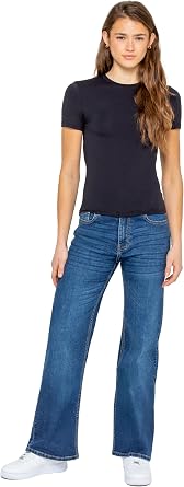 989Z  ENZO Womens Wide Leg Stretch Denim Jeans Straight Trousers Casual Cotton Relaxed Fit Baggy Loose Pants with Pockets