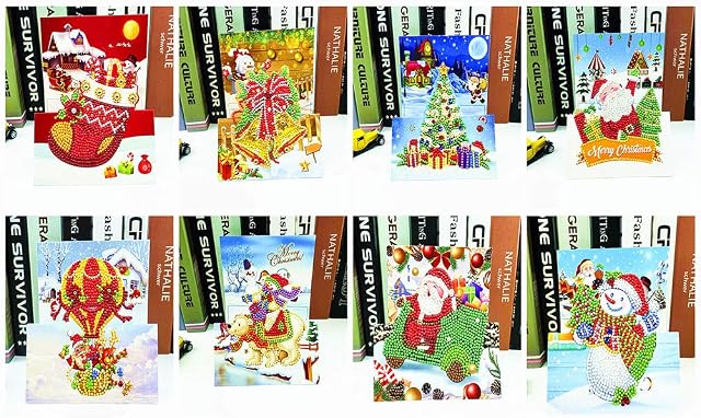 Huacan 8 Pack 5D DIY Diamond Painting Greeting Cards for Adults Christmas Series Round Drill Crystal Art Craft Paint by Number Kits Gift Friends