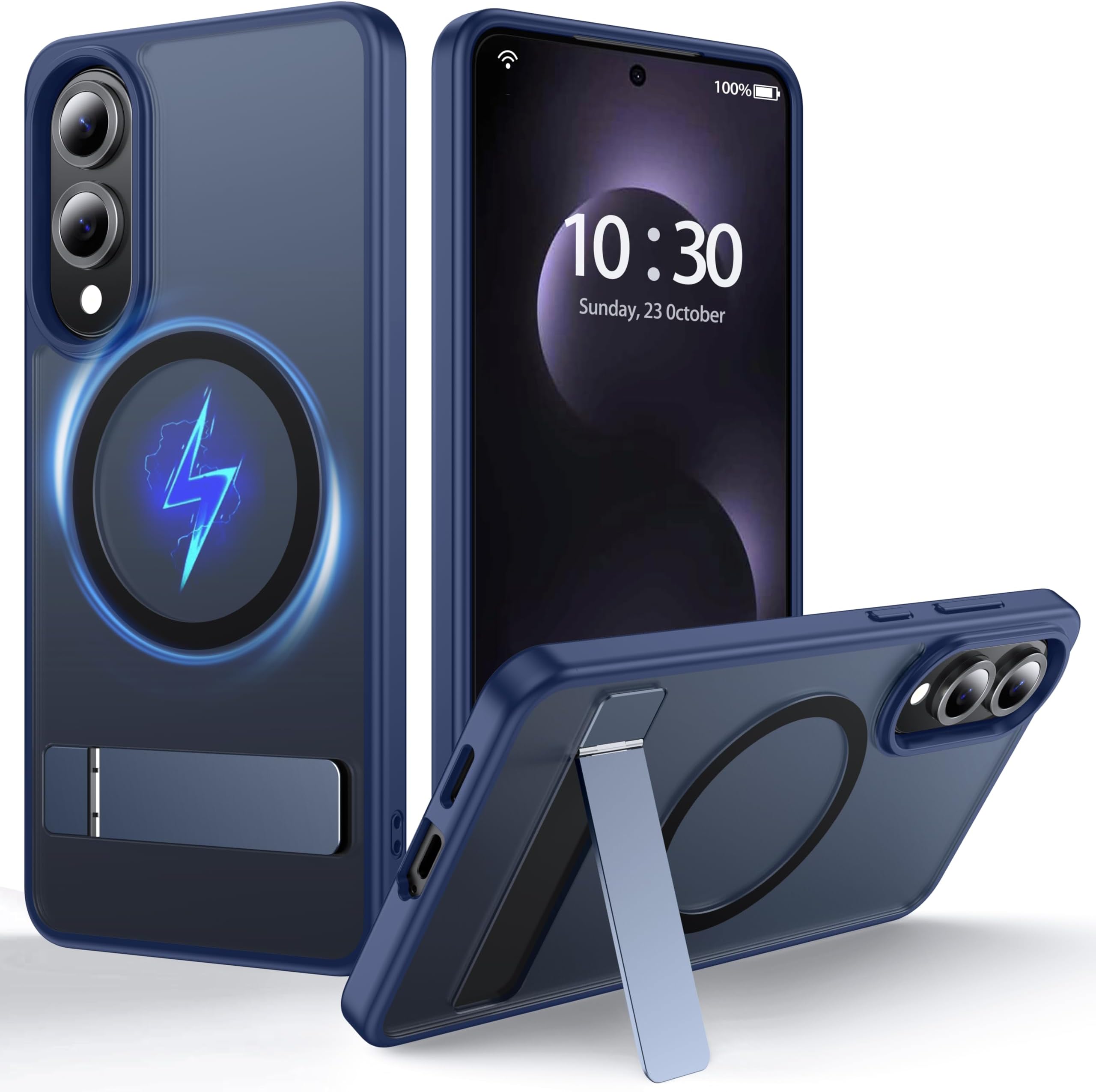 for Samsung Galaxy S25 Edge Case with MagSafe [Invisible Kickstand] [Charge While Standing] [Military Shockproof] Translucent Matte Soft Silicone Bumper for S25 Edge Phone Case Slim, Blue