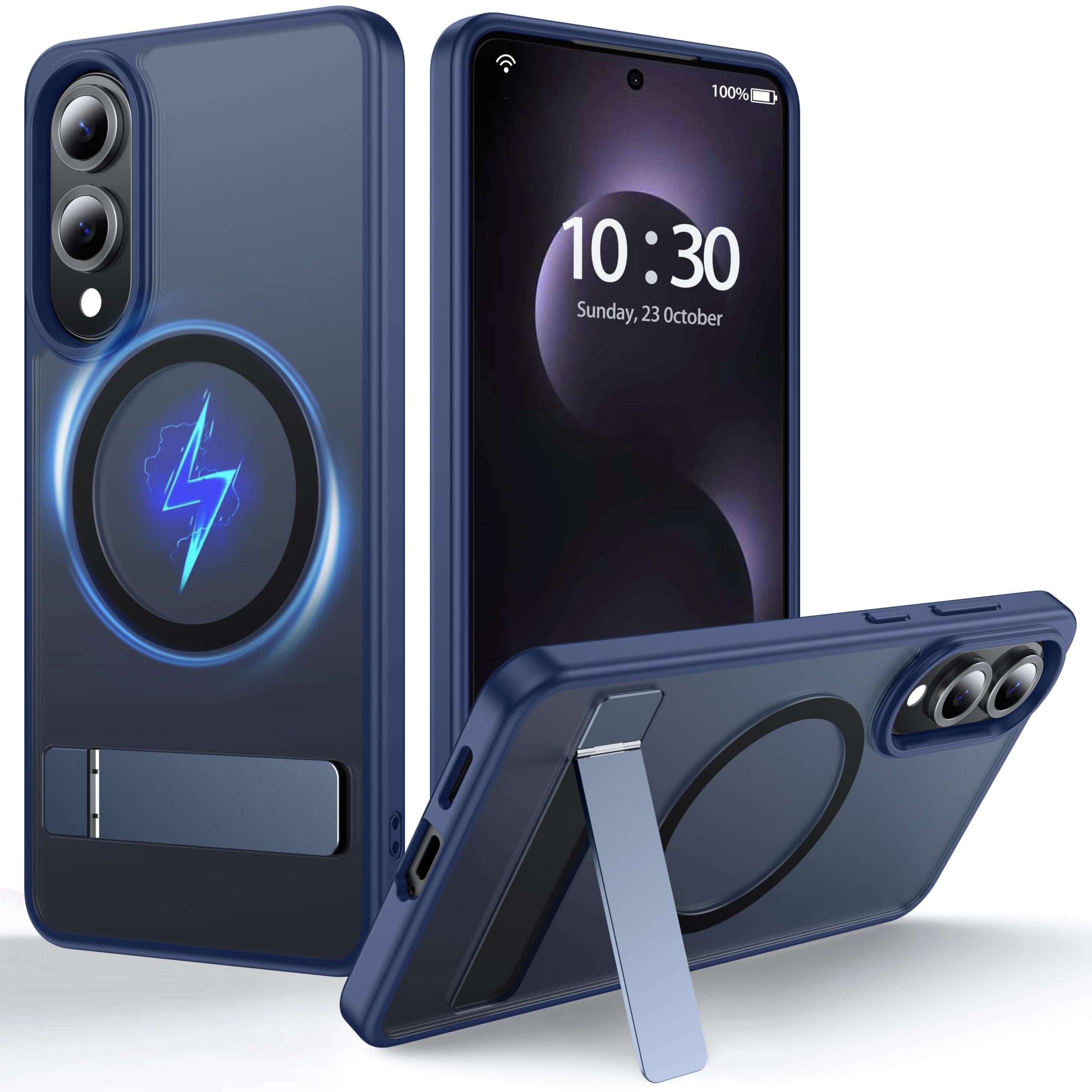 for Samsung Galaxy S25 Edge Case with MagSafe [Invisible Kickstand] [Charge While Standing] [Military Shockproof] Translucent Matte Soft Silicone Bumper for S25 Edge Phone Case Slim, Blue