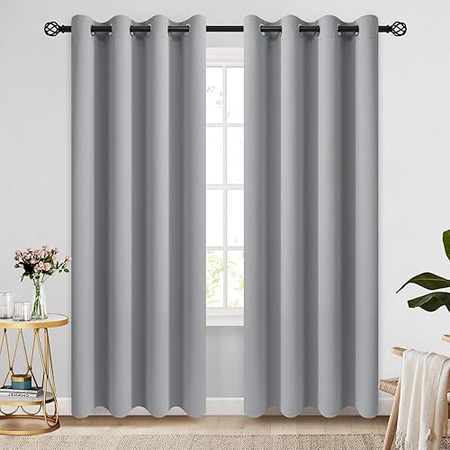 Miniatura 38 de COSVIYA Cortinas 100% opacas para dormitorio con forro negro, bloqueo de luz completa, aislamiento térmico y ojales, tratamiento de ventana de 54