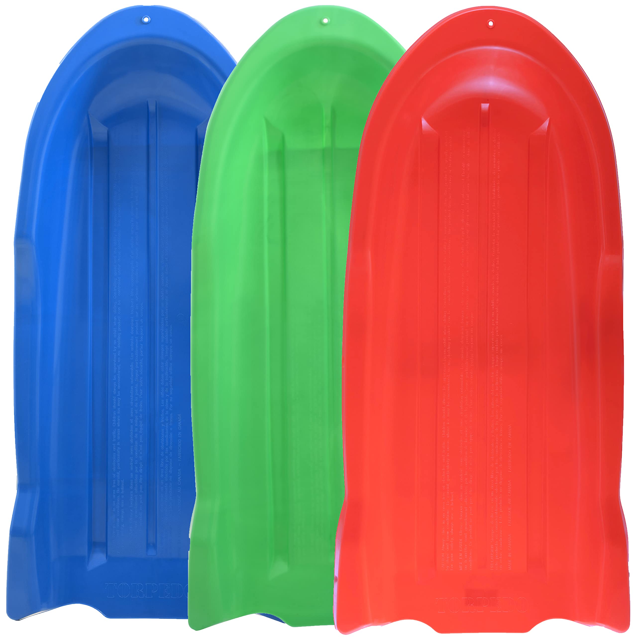 Superio Toboggan Snow Sled for Kids and Adults, 46" Heavy Duty Plastic Open Back Slider with Handles and Hole for Pull Ropes- (Ropes Excluded) Kid and Adult Winter Fun