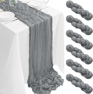 6Pack Grey Table Runner 35 x 120 inch Cheesecloth Table Runner 10FT Boho Table Runners Rustic Gauze Cheese Cloth Table Runners for Party Wedding Birthday Dining Bridal Shower Baby Shower Decor