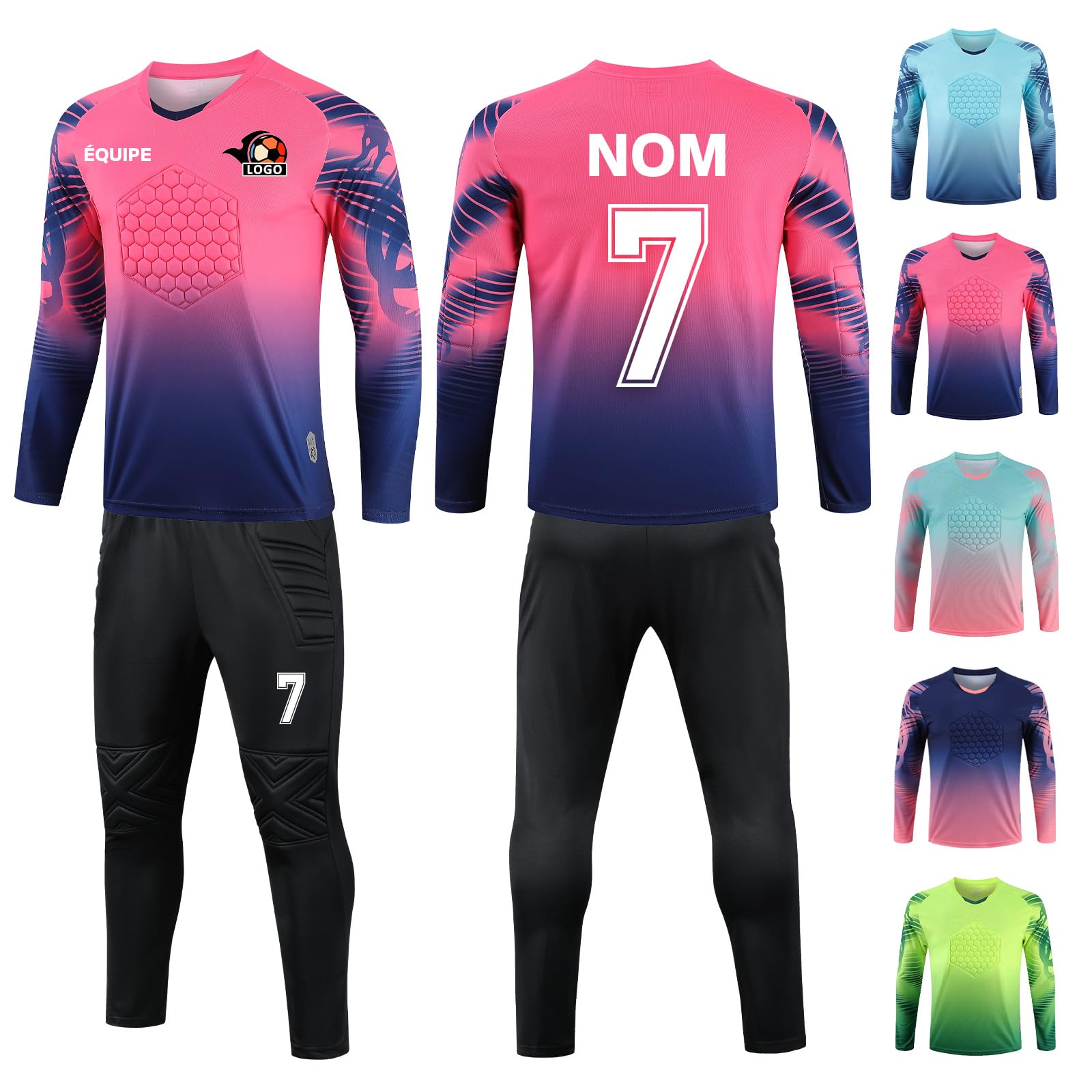 Maillot de Gardien Personnalisable Tenue de Gardien de But Maillot + des Pantalons Personnalisé avec Nom Nombre Nom de l'équipe Logo