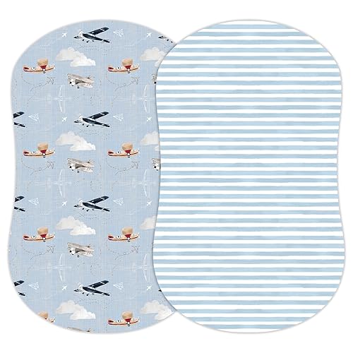 Funda para cambiador de bebé, paquete de 2 unidades para niños, niñas (aeroplanos y nubes de acuarela), sábanas bajeras de primera calidad, funda