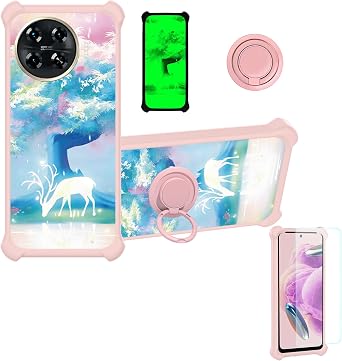 jioeuinly Case Compatible for Tecno Spark 20 Pro+Plus Phone Case Cover [with Tempered Glass Screen Protector][Hard PC + Soft Silicone][Ring Support] [Luminous Effect] YGF-GL